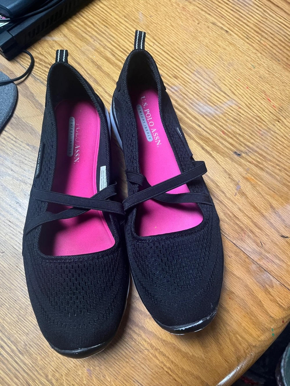 U.S. Polo Assn. Black Knit Slip-On Flats with Pink Insole